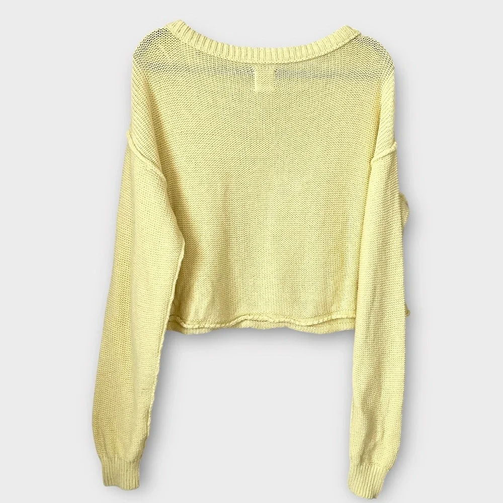 FREE PEOPLE butter yellow boxy oversized beachy sweater size medium slouchy knit - Picture 3 of 8